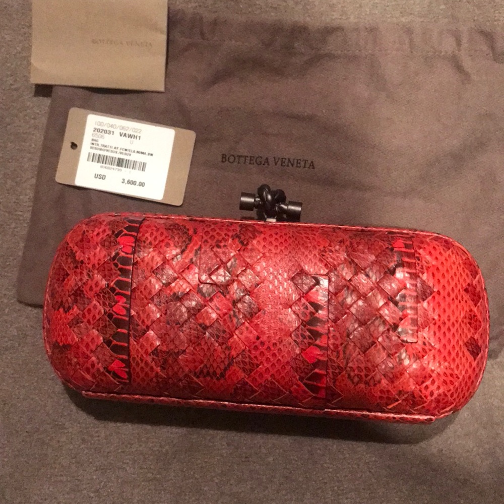 New Authentic Bottega Veneta snake skin clutch bag